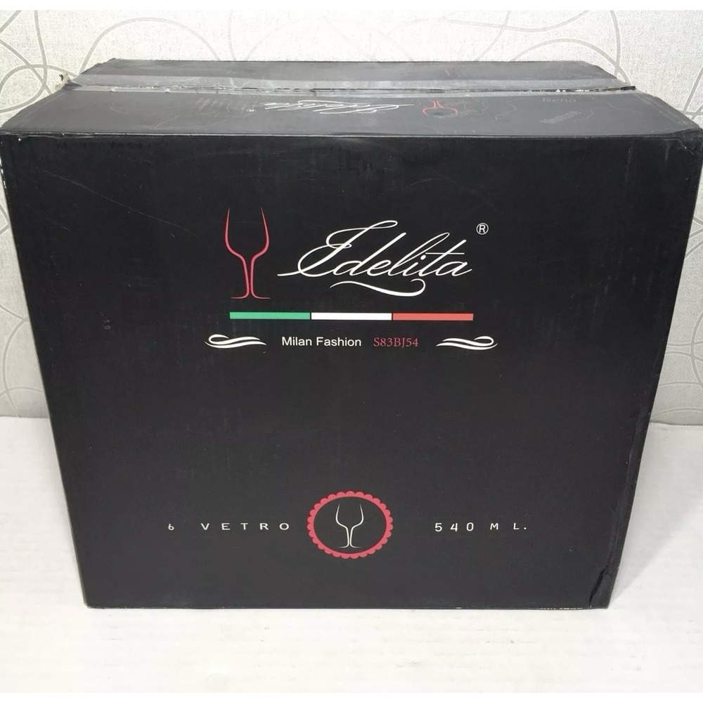 NIB Set of 6‎ Edelita European Crystal Wine Glasses Premium Stemware 540ml